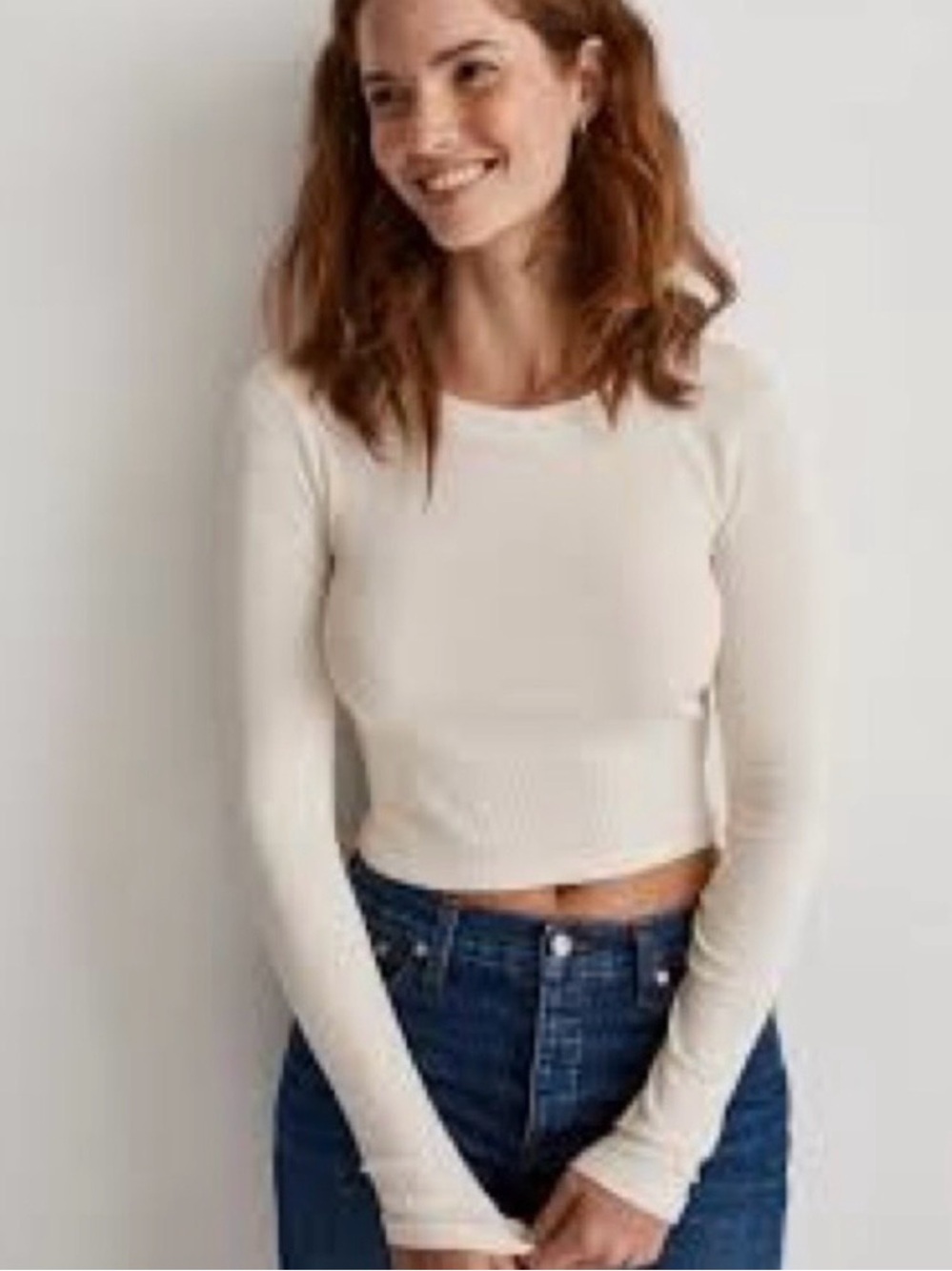 Madewell Women’s Ribbed Cropped Long Sleeve Top